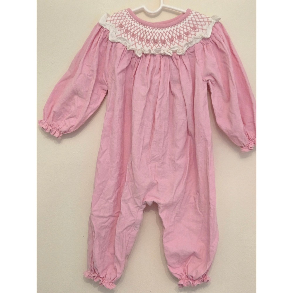 Eliza James Kids Pink Corduroy‎ Smocked Heart Romper One Piece 24M Long Sleeve